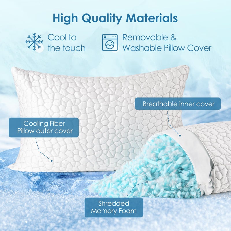 SUPA MODERN Cooling Pillows King Size Set of 2, Firm Shredded Memory Foam Pillows for Side Back Stomach Sleepers, Two-Sided Cool Neck Pillow for Neck Shoulder Pain, Luxury Gel Cold Bed Pillow for Hot Sleepers - Image 3